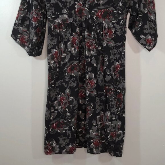 Garnet Hill Gray Red Floral Dress V Neck Small S - Picture 9 of 13